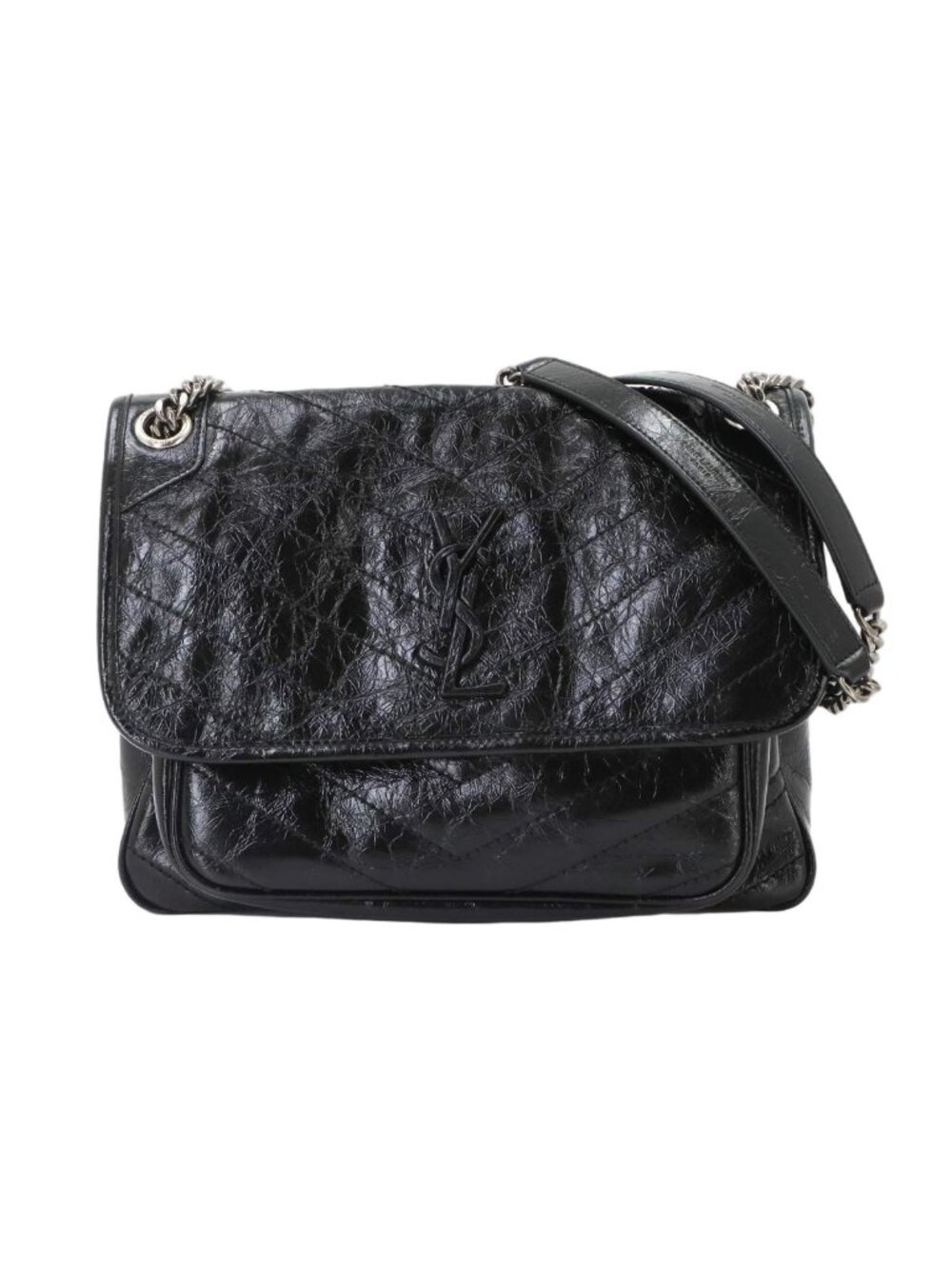 Saint Laurent Niki Medium Chain Shoulder Bag Leather Noir Silver